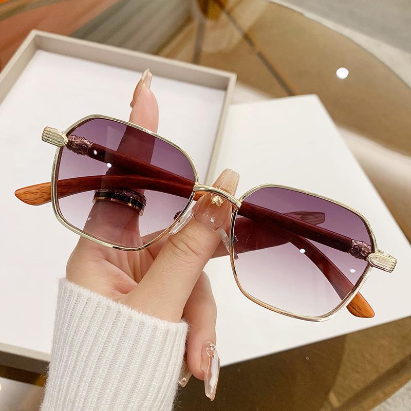 High-End Sunglasses, Women'S Imitation Wood Grain Legs, Sunglasses, Fashion Crowe Metal Han Ins