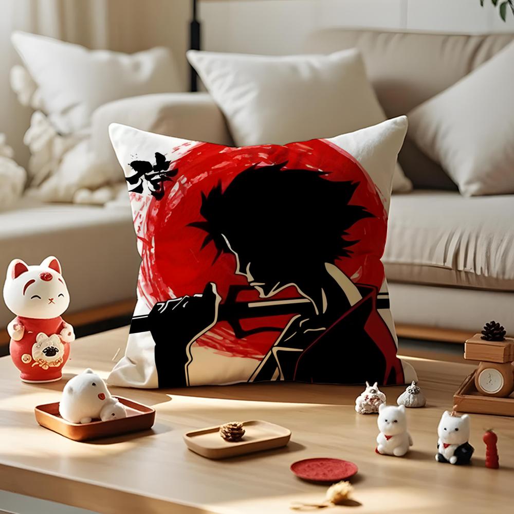 Anime Samurai Champloo Cushion Cover Anti-dustmite Pillowcase Invisible Zipper Silky Short Plush Sofa Cushion Cover