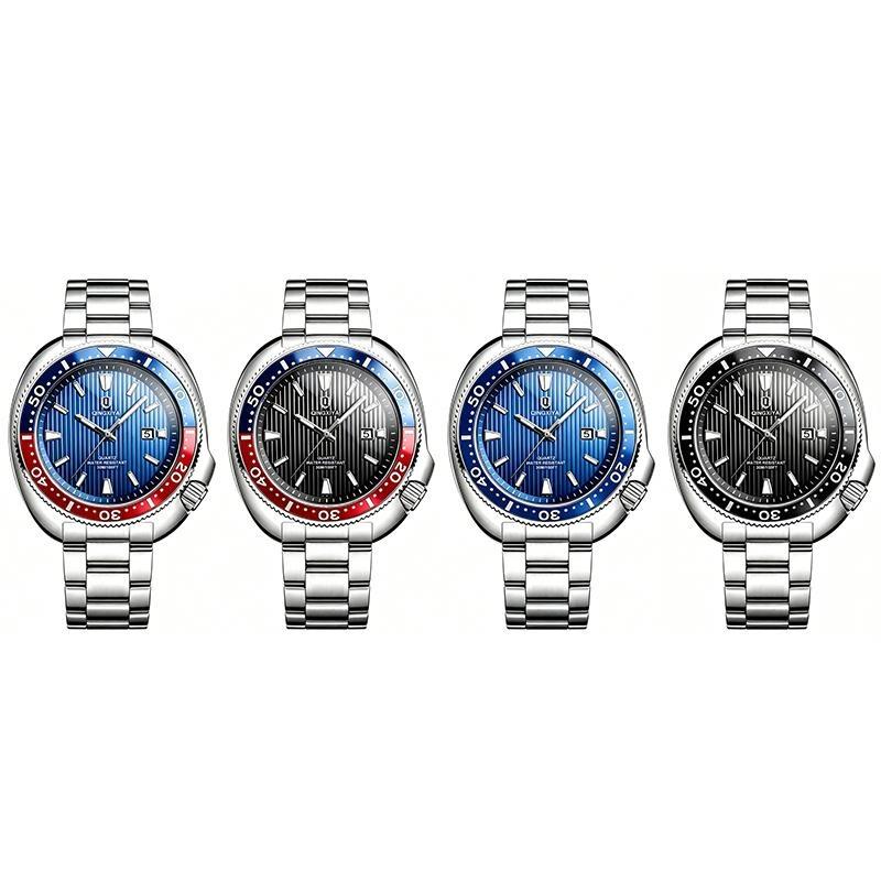Business Mens Analog Watches Wateproof Diving Watch Luminous Dial Steel Band Daily Calendar Quartz Watch