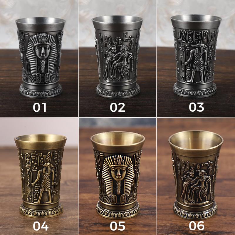 Metal Vintage Egyptian Wine Glass Liquor Cocktail Whiskey Wine Bar Cup Pharaoh King Tut Carved Goblet Water Cup Creative Small