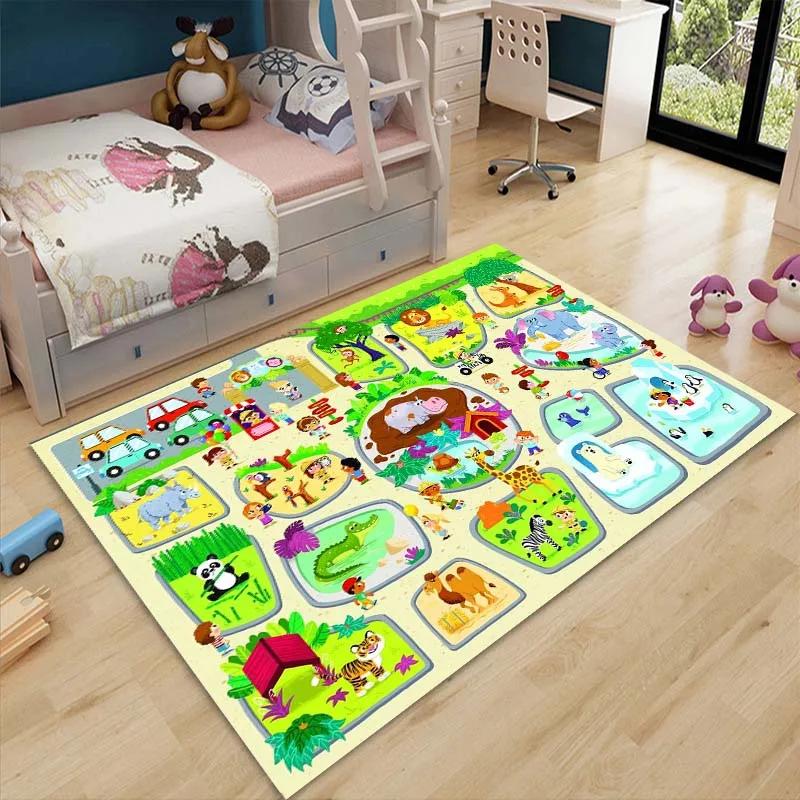 3D Cartoon Zoo Tiere Baby Krabbelmatte Teppich für Kinderzimmer Dekoration Kinderbereich Bodenmatte Bequemer Rutschfester Teppich Schnelle Lieferung