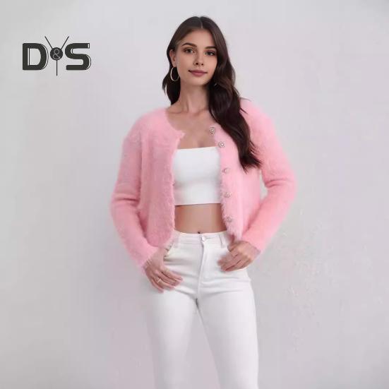 Jesień Zima Damski Kardigan Płaszcz Futrzany Pluszowy Jednorzędowy U Dekolt Długie Rękawy Pogrubiony Jednokolorowy Sztuczne Futro Dzianinowa Kurtka Sweter