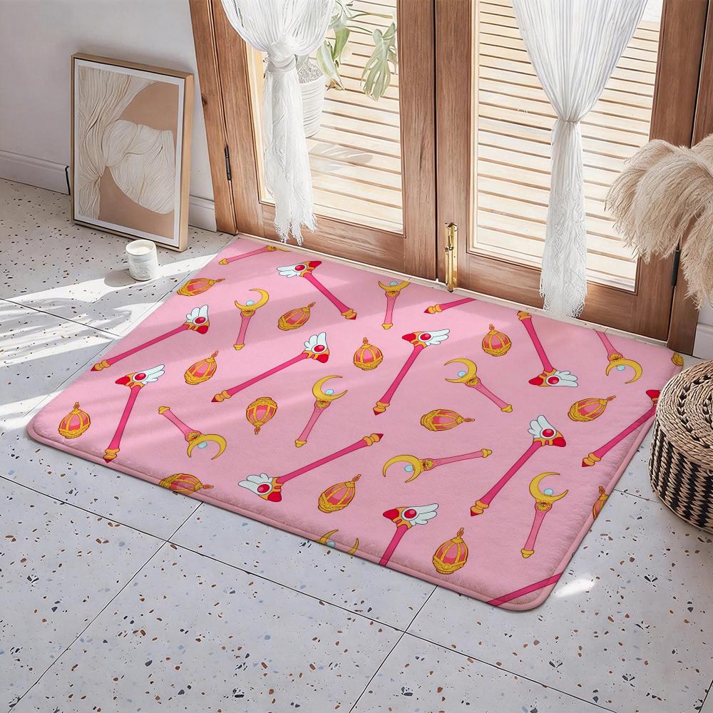 C Cardcaptor S Sakura Cartoon Floor Mat Eco Flannel Doormat Non Slip Odorless Indoor Floor Rug Soft Short Plush Home Mat