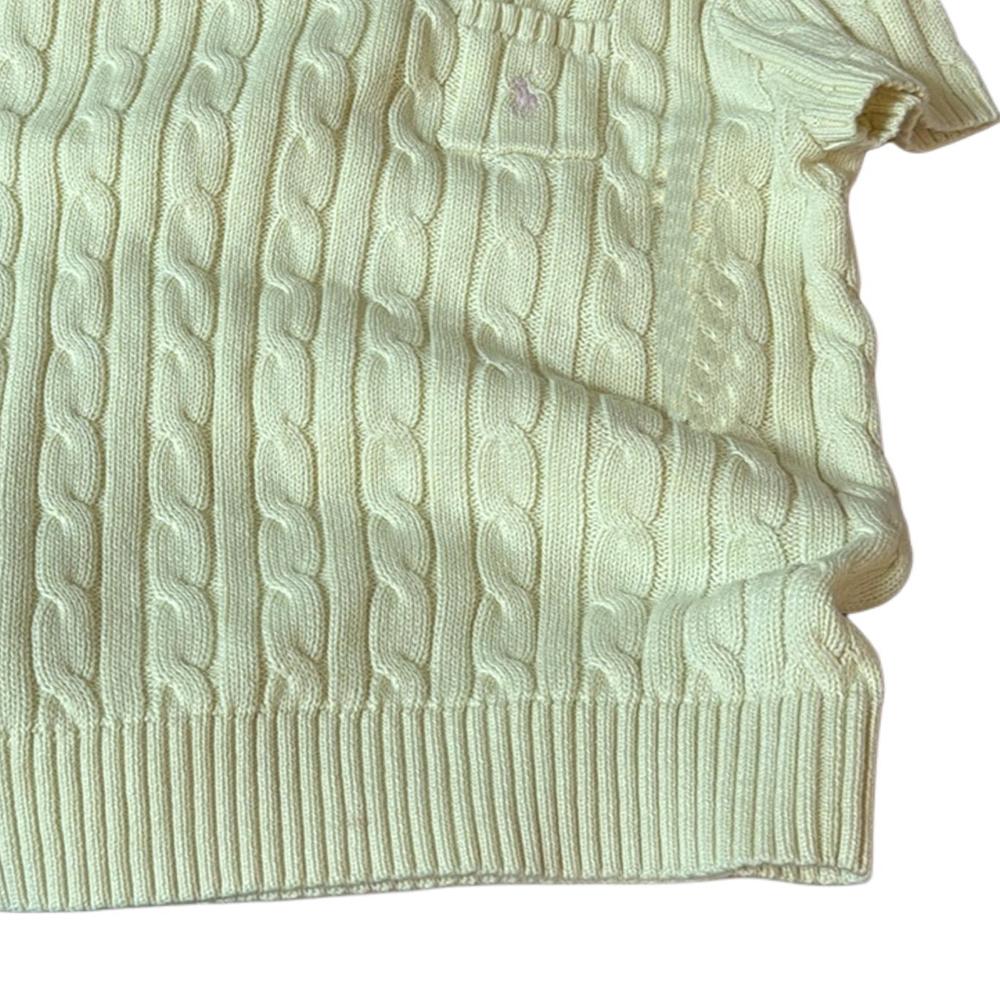 Polo Ralph Lauren Solid Color Logo Embroidered Cable Knit Short Sleeve Sweater Kids Sweater Cream-White 313945437-003