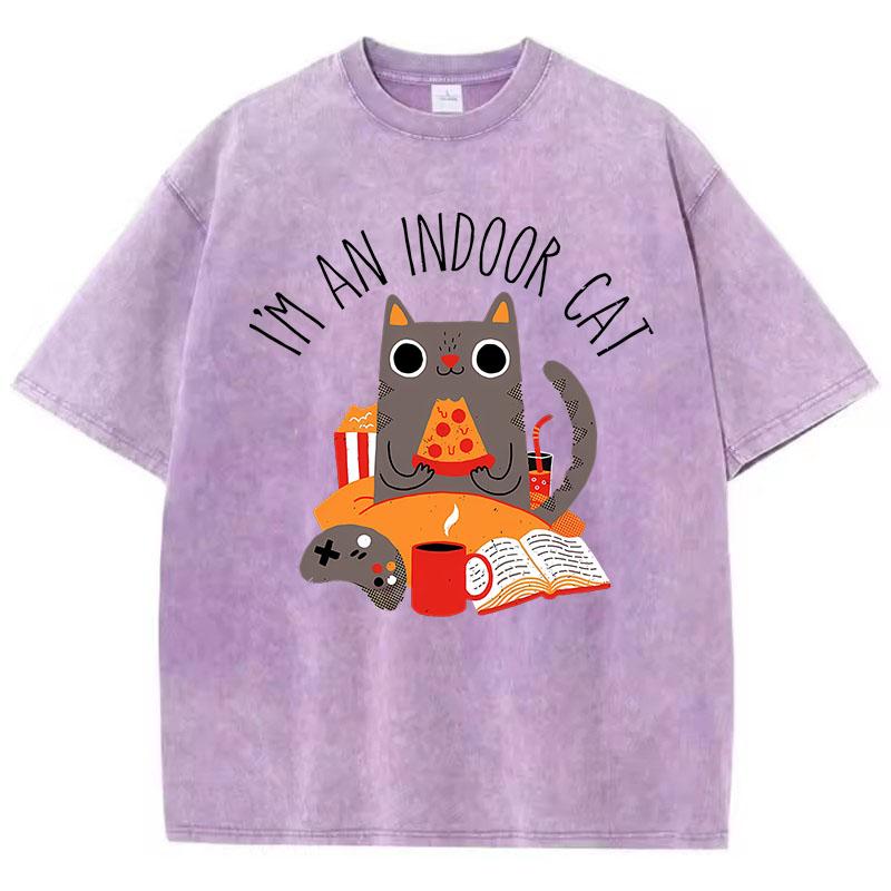 Lustiges Ich Bin Eine Hauskatze Buch T-Shirt Vintage Gewaschenes Baumwoll-T-Shirt Grafik-T-Shirt Lässige Streetwear für den Frühling