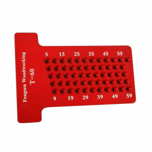 amleso T-Shaped Ruler, 1mm Hole Spacing, Woodworking Scriber, Carpenter's Marking Tool, Template, Red