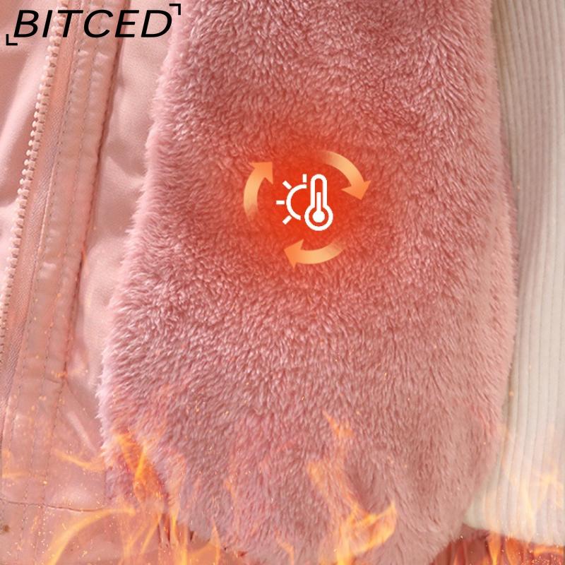 BITCED Plus Size Short Cotton Jacket for Women Winter Puffer Coat with Oversized Fur Collar Versatile Outerwear