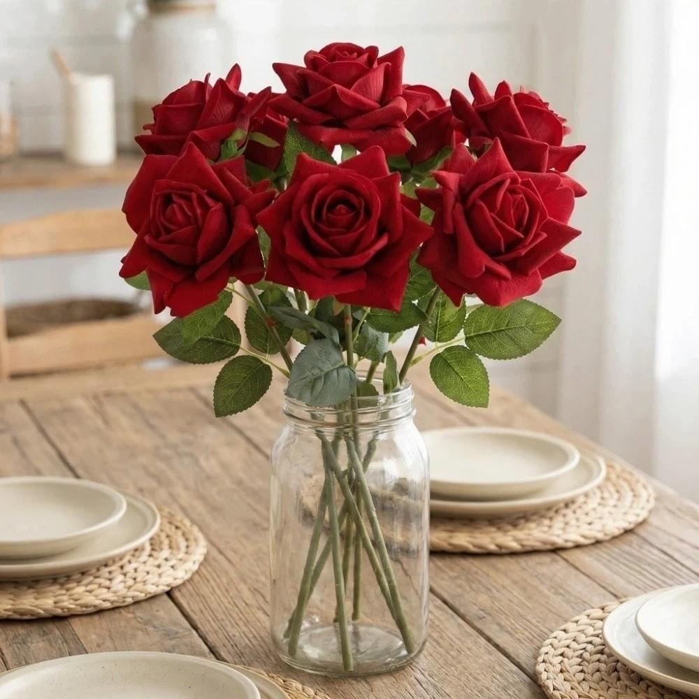 Realistic Artificial Rose Flower Real Touch Faux Rose Branch Simulation Big Rose Wedding Party