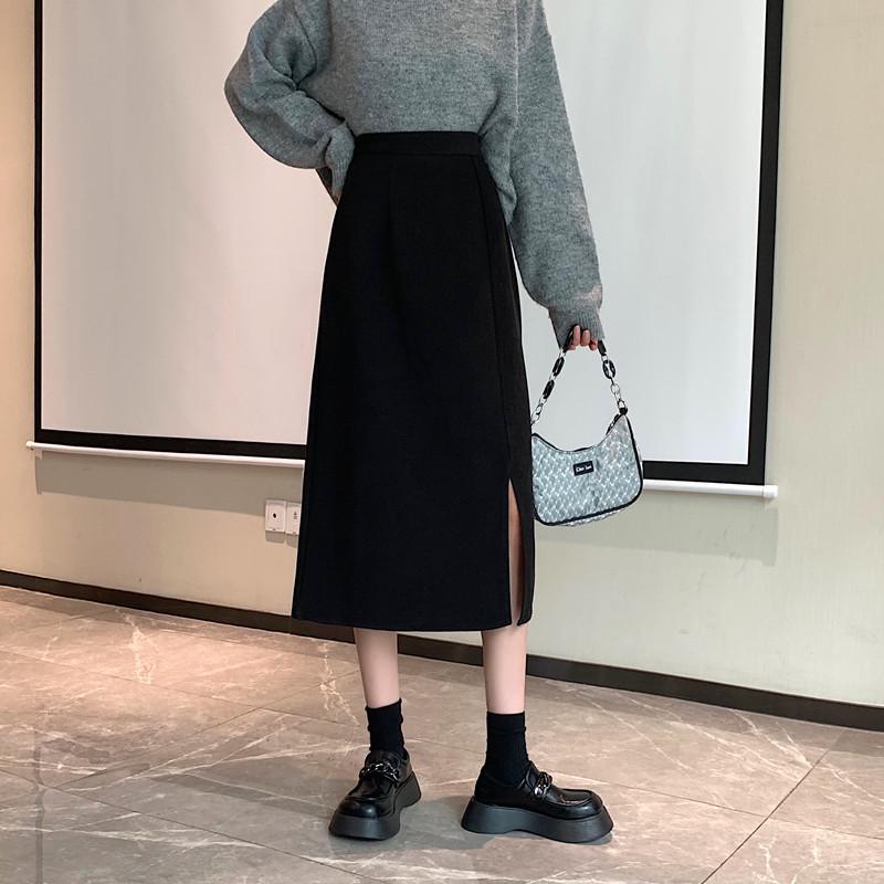 

Юбка с высокой талией в корейском стиле: Осенняя однотонная юбка-хип с разрезом сзади 2XL чёрный