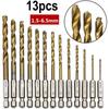 Coffret 13 forets hélicoïdaux - AIMOONSA - HSS 1,5–6,5 mm - TiN - Tige hex. 6,35 mm - Pointe 45°