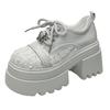 New leather sequined cloth thick sole thick heel lace-up low-top shoes single shoes round head women's shoes