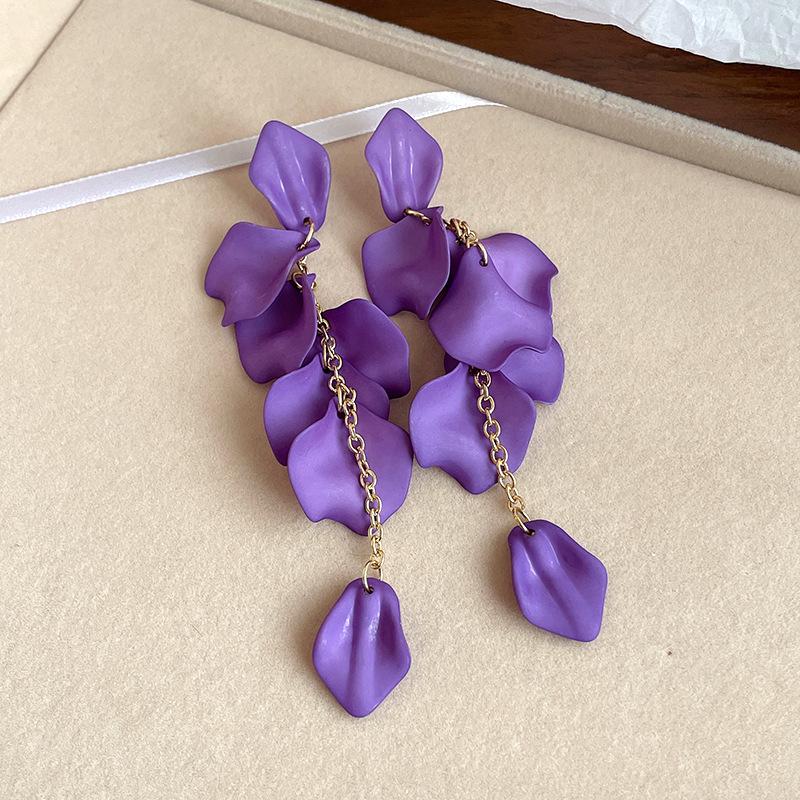 Bohemian Petal Tassel Earrings - Silver Needle, Fashionable Seaside Holiday Style