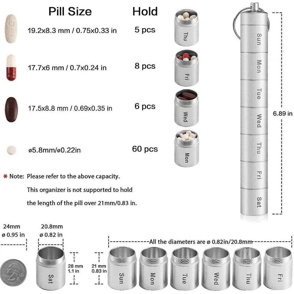 Pill Box 7 Day Metal,Weekly Pill Box Organiser,Medicine Box,Small Mini Daily Tablet Box,Medication Organiser To Hold