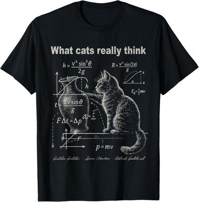 What Cats Really Think Physics Humor Cat Graphic Tee Men Casual Short Sleeve T-Shirt