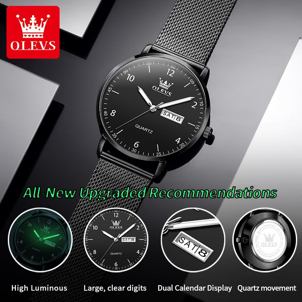 OLEVS 2996 Mens Watches Casual Fashion Original Slim Quartz Watch Waterproof Luminous Week Date Watches For Men Gifts Reloj