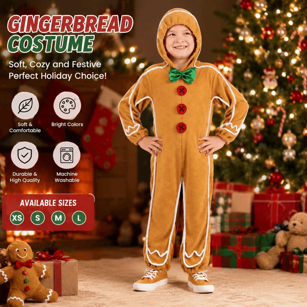 Long Sleeve Gingerbread Cosplay Jumpsuit Zipper Closure Christmas Costume Home Decoration