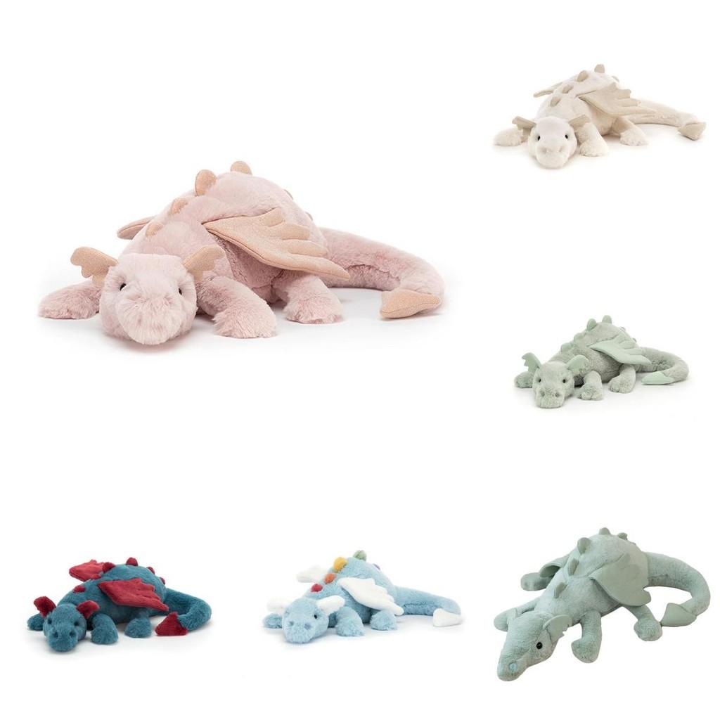 Adorable peluche Dragon Céleste, douce et mignonne, un long oreiller pour enfants, disponible en rose, bleu et vert.