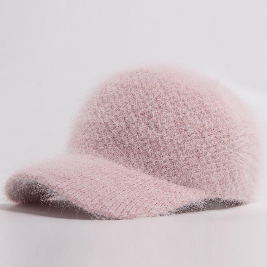 Knitted Faux Rabbit Fur Baseball Cap Women Fashion Autumn Winter Warm Hat For Ladies Female Casual Caps Woman Adjustable New