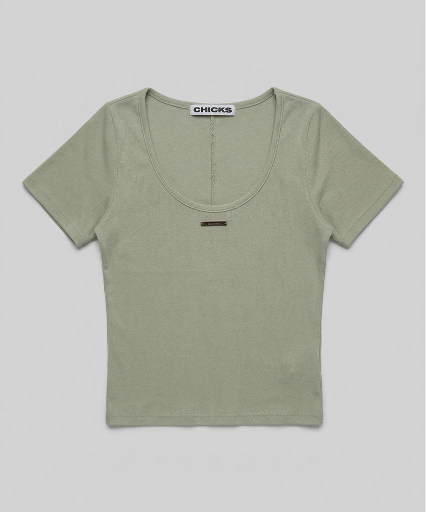 CHICKS Two-Way Angora Round Slim T-Shirt White