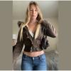 Damen Herbst Winter Vintage Abnehmbarer Pelzkragen Denim Taschenjacke Slim Fit Y2K Blazer Street Chic Oberbekleidung Warmer Mantel 2025