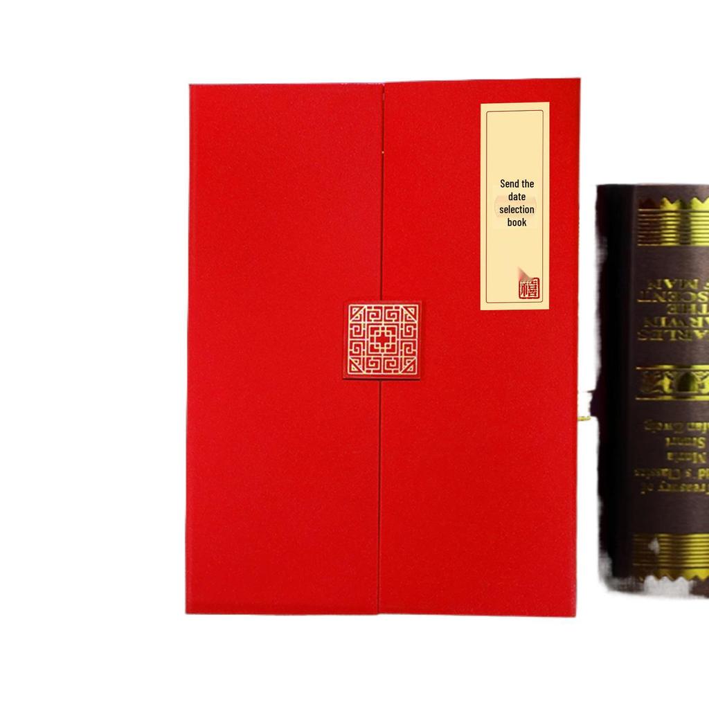 Customized Gold Foil Wedding Save-the-Date Book with Handwritten Traditional Marriage Certificate Stickers for Bride & Groom Engagement.