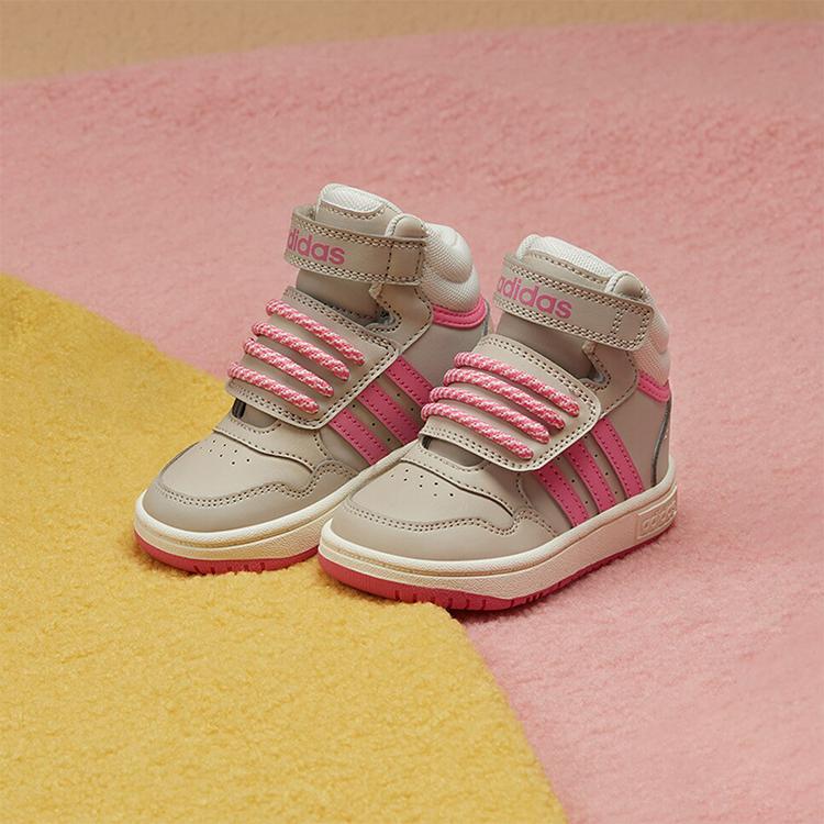 Adidas Neo Hoops Mid 3.0 Non-Slip Wear-Resistant Breathable High-Top Walking Shoes Baby Shoes Gray Pink IF7756