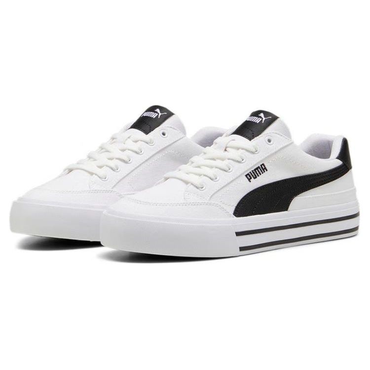 PUMA Court Classic Vulc Unisex White Black Low Top Sneakers Fabric Round Toe Lace Up 396353-02