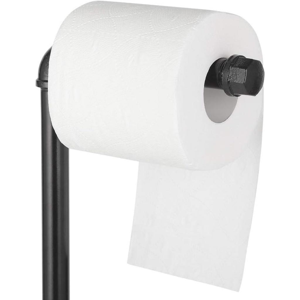 Heavy Duty Freestanding Toilet Paper Holder | Industrial Bathroom Tissue Roll Dispenser Stand with Base, Black