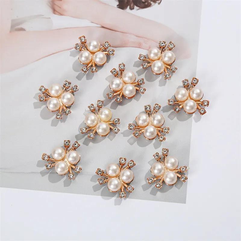 Rhinestone Buttons For Hair Pins Clothing 10Pcs Sparkling Pearl Flower Decorative Handmade DIY Crafts Apparel Sewing Accessories
