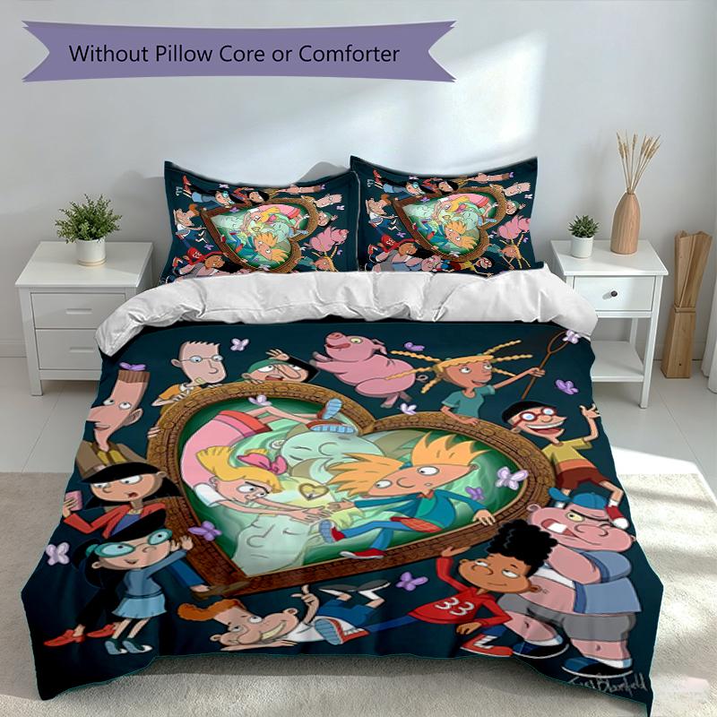 3pcs Hey Arnold Duvet Cover Set, Includes 1 Duvet Cover and 2 Pillowcases,Skin-Friendly&Comfortable Fabric,Suitable Bedding Sets