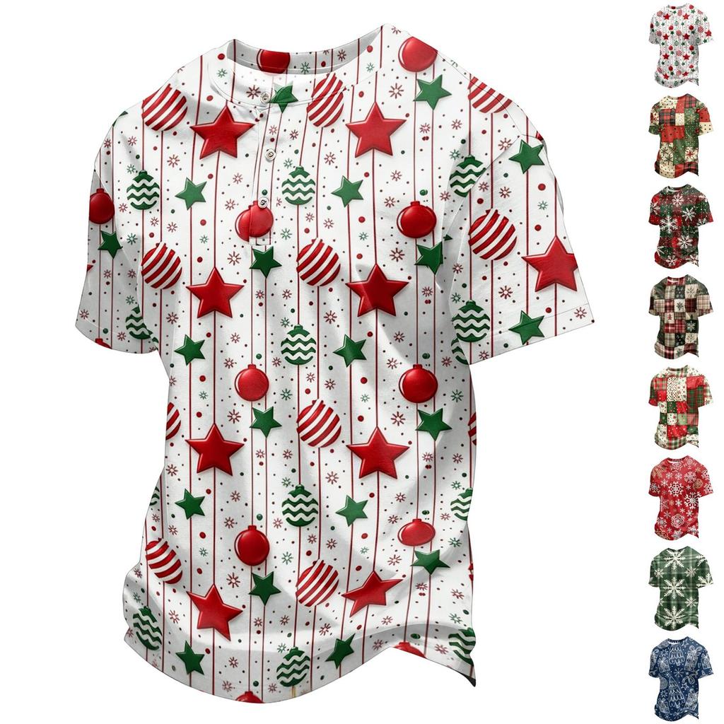 Men's Quick-Dry Round Neck Short Sleeve T-Shirt with Christmas Print for Holiday Party