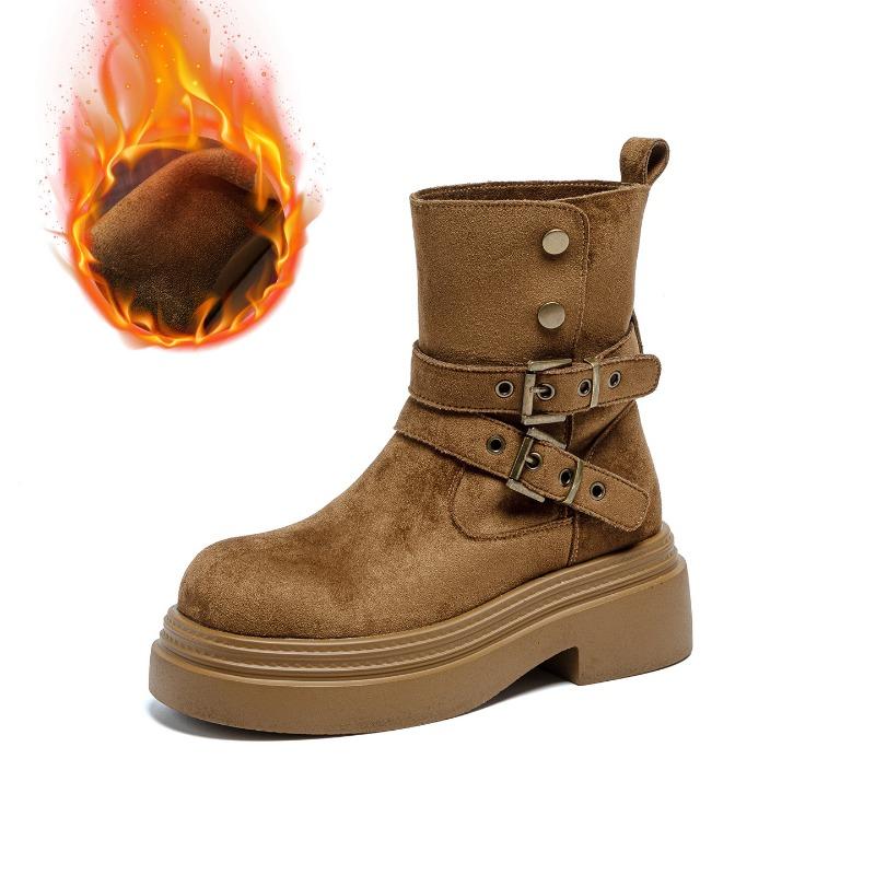 New autumn women's shoes casual fashion medium boots velvet warm heightening short boots women's thick-soled Martin boots women's