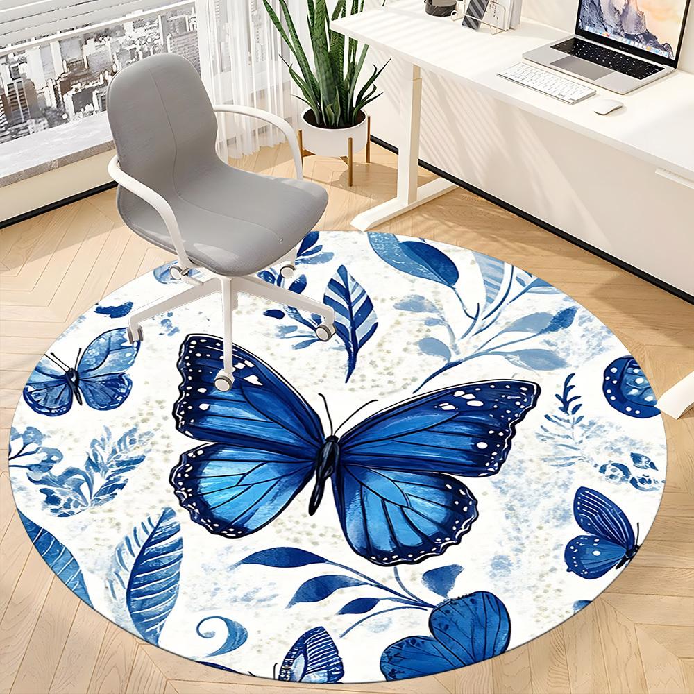 1pc Butterfly Floral Office Round Area Rug, Indoor Mat Suitable For Office, Under Office Chairs Bedroom Living Room Home Decor, Room Deco 073