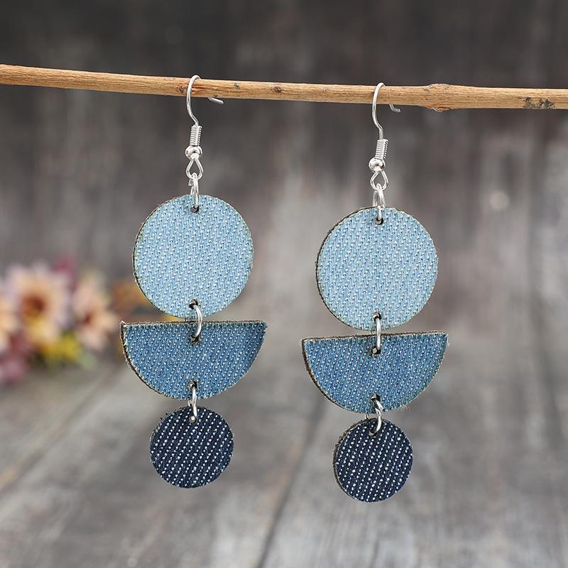 Amazon Denim Style Geometric Stitching Multi-layer Pu Leather Women's Earrings
