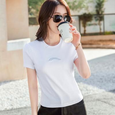 Dámské krátké tričko s krátkým rukávem a kulatým výstřihem, vyšívané duhou, Jednoduchý a módní dámský crop top s vysokým pasem, Univerzální top