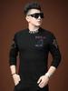 European Style Autumn Half-Turtleneck T-Shirt for Men, Trendy Bear Rhinestone Long-Sleeve Casual Top Men's Tee