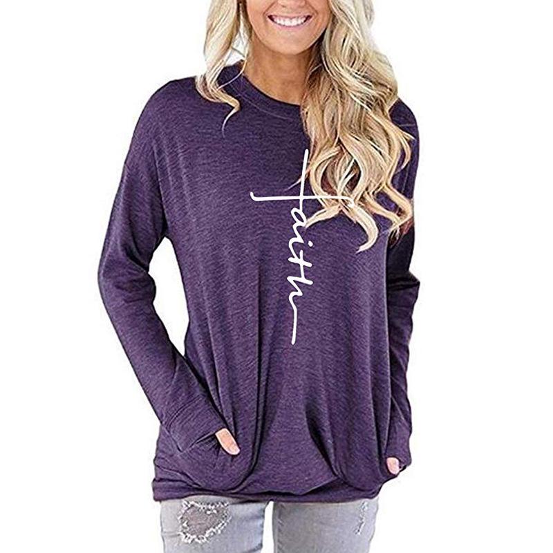 

Женский свитшот с круглым вырезом, карманом и длинными рукавами с принтом Faith - Бестселлер Осень/Зима M фиолетовый