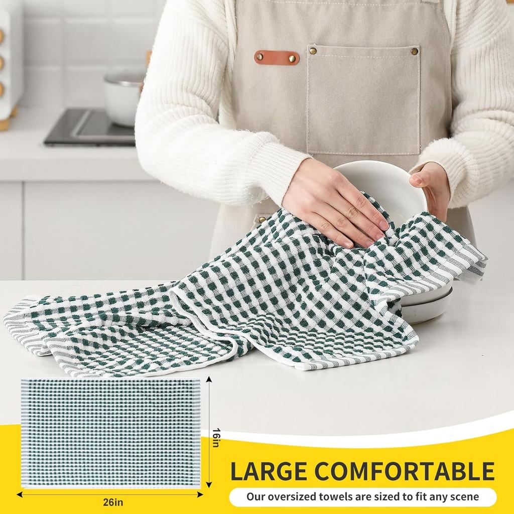 SALAS Cotton Dish Towels Cloths for Kitchen Drying Dishes, Lattice Terry Towels, Highly Absorbent Kitchen Cloths with Hanging Loop, 16‘’ x