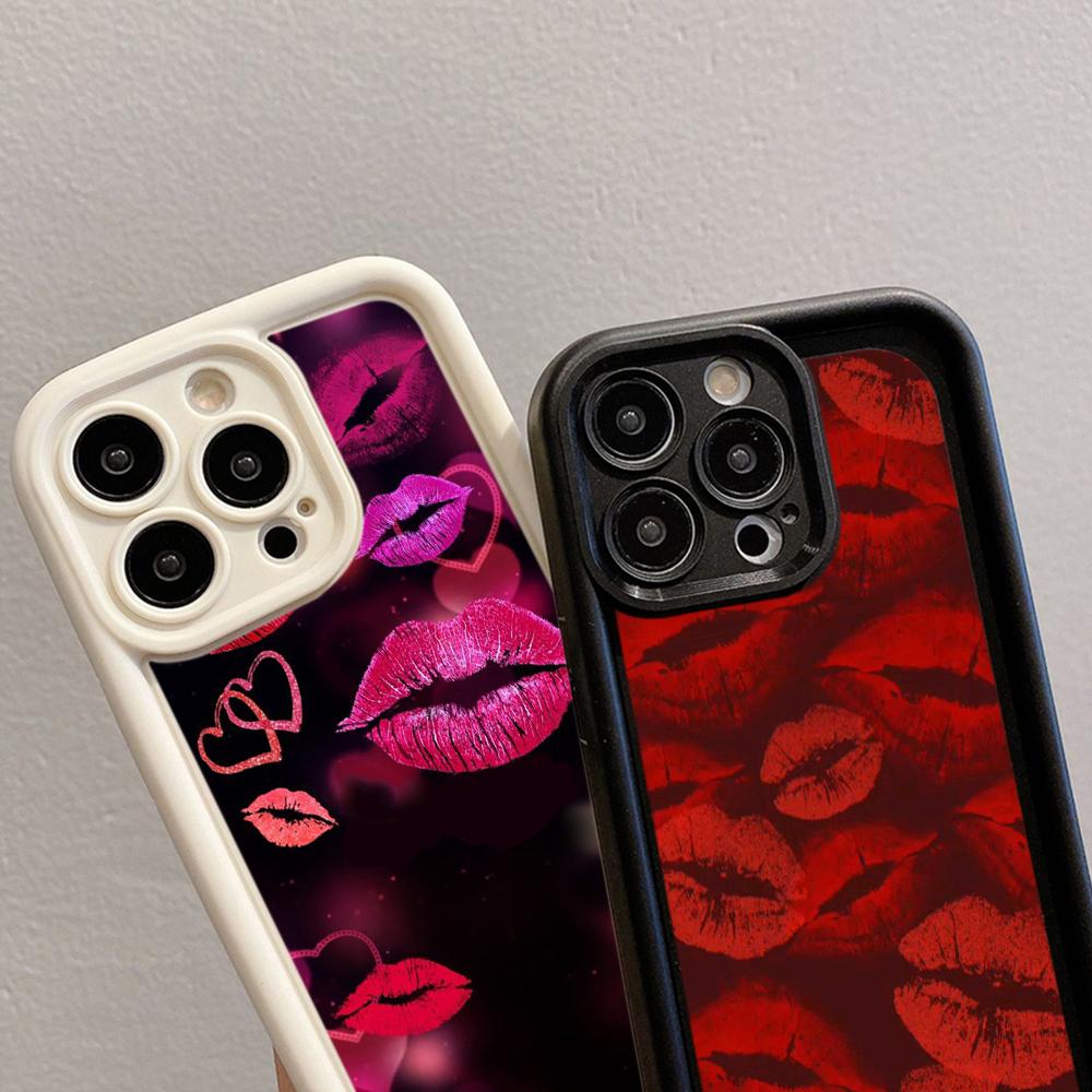 LZ23 Lips Kiss Heart Design Art Silicone Phone Case for Samsung A15 A35 S24 S23 Ultra S22 S21 S20 FE A05 A06 A54 A55 A53 A14 M15 Shockproof Back Cover