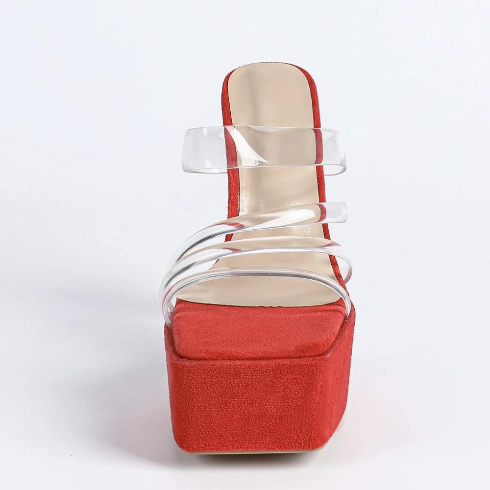 MCLUBGIRL 2026 Summer Wear Crystal Cool Slippers Thick-soled Waterproof Transparent Word With High-heeled Sandals LFD-3640-6