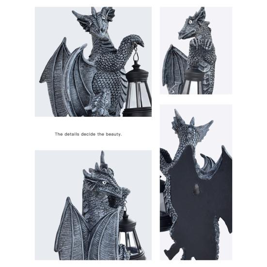 Solar-Powered Dragon Statue Outdoor Garden Ornament with LED Glow Weather-Resistant Resin Fantasy Decor for Patio Wall Fence Lighting