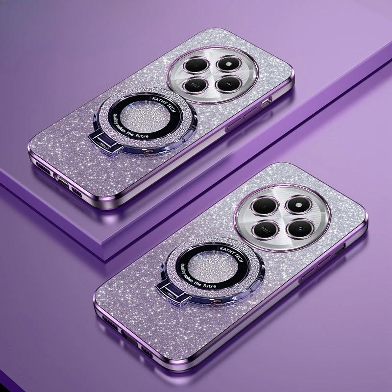 

Чехол для телефона с магнитным держателем с блестящим покрытием для Xiaomi Redmi 14C Note 14 Pro Plus 4G 5G Мягкая силиконовая накладка Redmi Note 14 Pro 5G фиолетовый