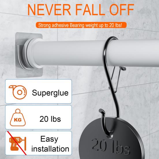 12/24Pcs Shower Rod Holder with Strong Adhesive Strong Load-Bearing Waterproof Easy To Install Shower Curtain Rod Bracket