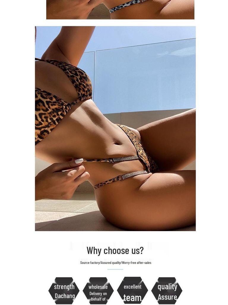 Leopard Print Rhinestone Bikini - European and American Sexy Split Swimsuit