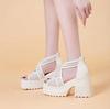 Fashion High Quality 10CM Genuine Leather Peep Toe Shoes Chunky Heels Sandals Pumps Platform Wedge Summer Fashion Ankle Booties Women