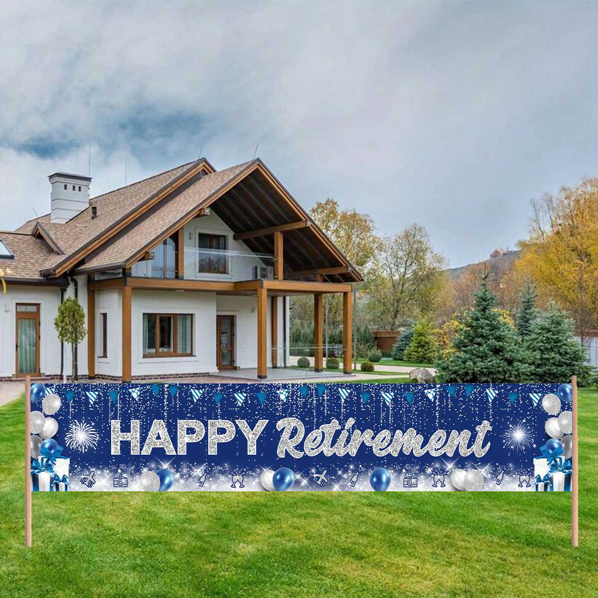 

Retirement Outdoor Banner Black Porch Door Banner Sign Photo Photography Congratulation Retirement Colleague Garden Party Decors
