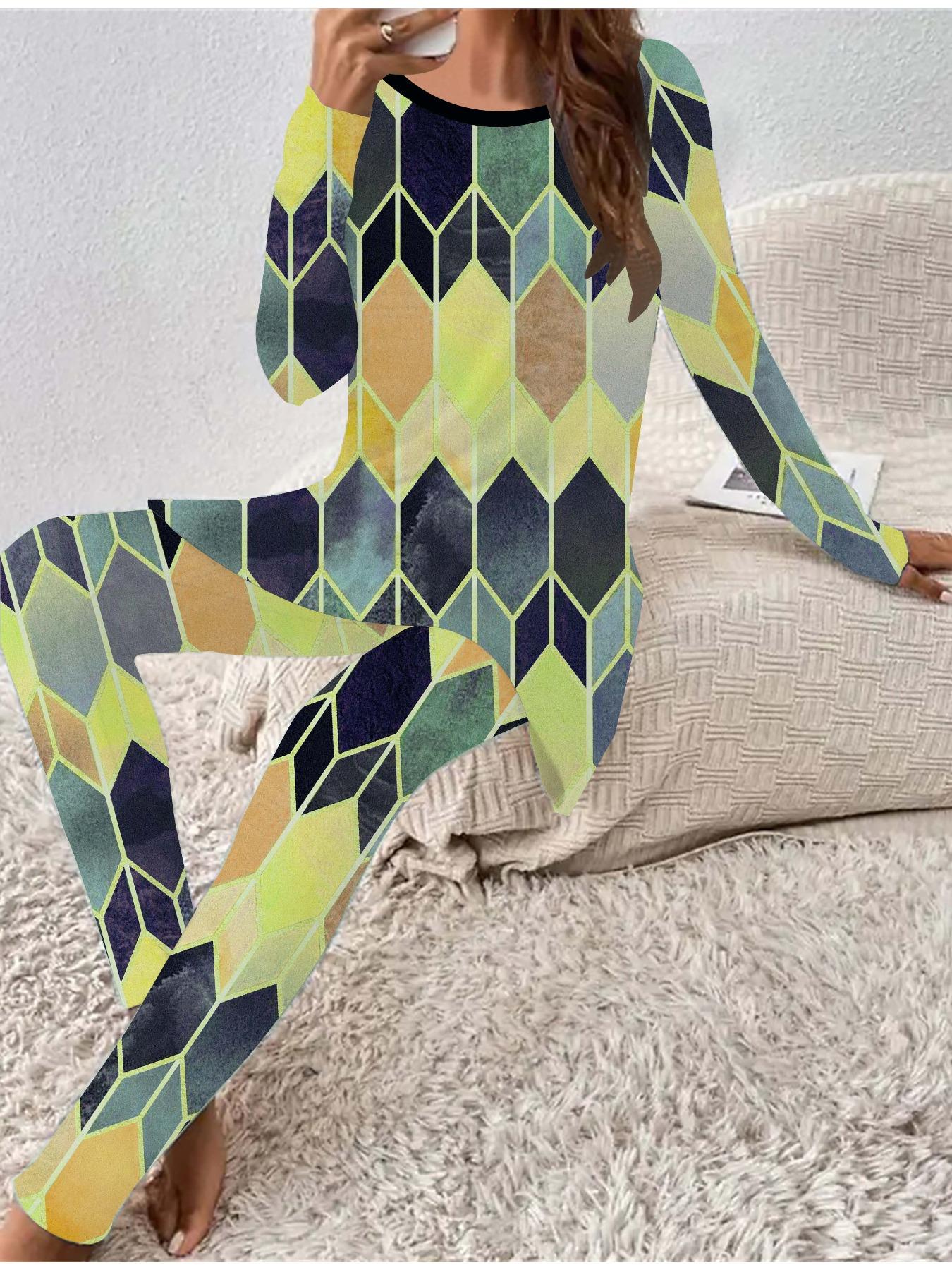 

Euro-American Fashion 3D Geometric Printed Women s Four-season Long-sleeved T-shirt + Long Pants Two-piece Set. Perfect Gift for New Year & Christmas 8XL