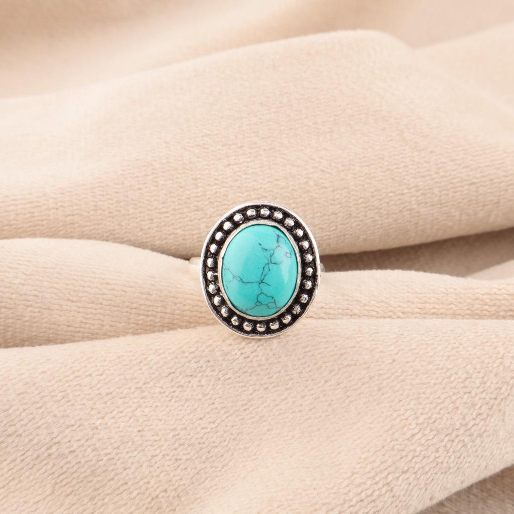 Blue Turquoise Gemstone 925 Sterling Silver Handmade Fashionable Ring For Women RR-62-38