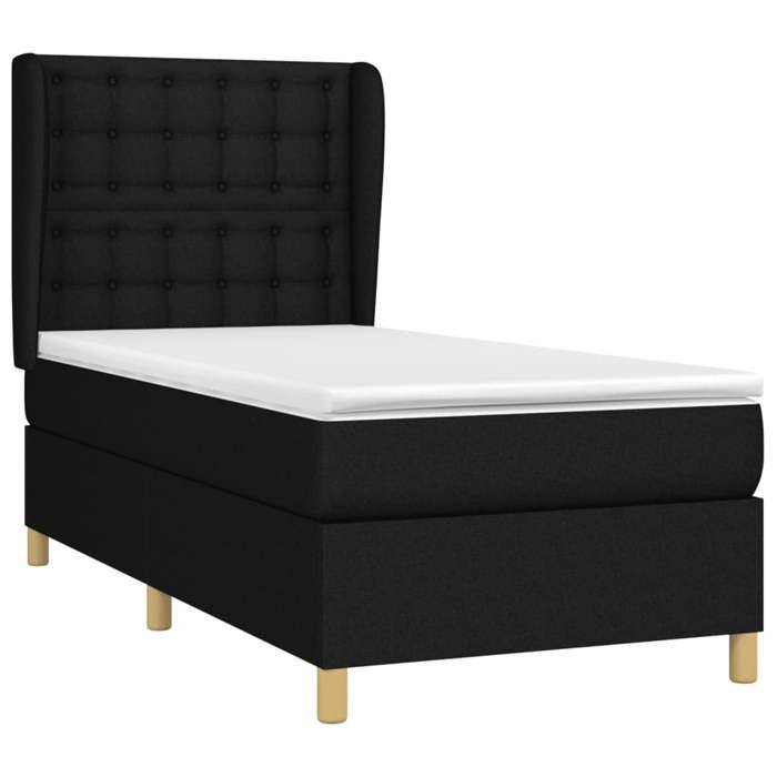 3128815 vidaXL Lit à sommier tapissier avec matelas Noir 90x200 cm Tissu