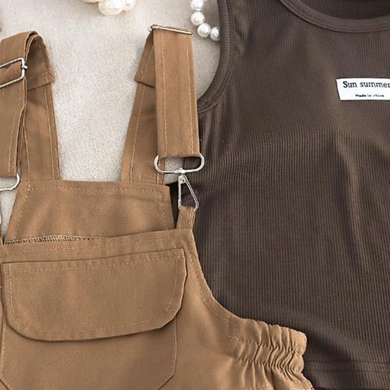 Girls' Round Neck Overalls Short Sleeved Set Infants Young Children Summer Thin Design